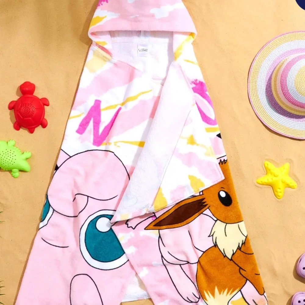 Pokemon Hooded Kids Beach Towel Absorbent Changing Robe Cotton Poncho Bath Towel